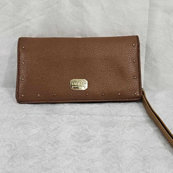 Ralph Lauren Brown Leather Wristlet with Gold Details. #090 - Picture 2 of 6
